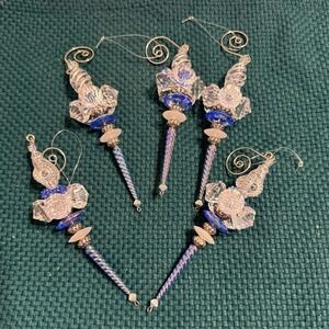 Christmas‎ Ornaments Clear Silver Blue Acrylic Prism Set Of 5 Ornaments 6" Drop